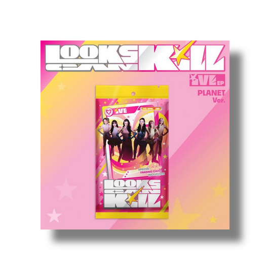 IVE Looks Can Kill EP PLANET Ver. album components with envelope, trading card, photocard and QR card